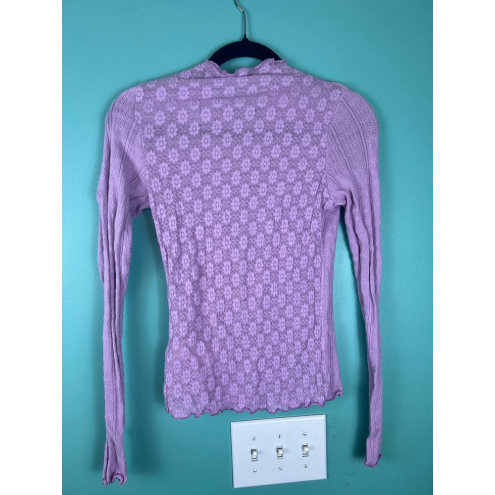 Free People Orchid Lula Thermal Top | Waffle Knit Lettuce Edge Long Sleeve | S - Picture 7 of 7